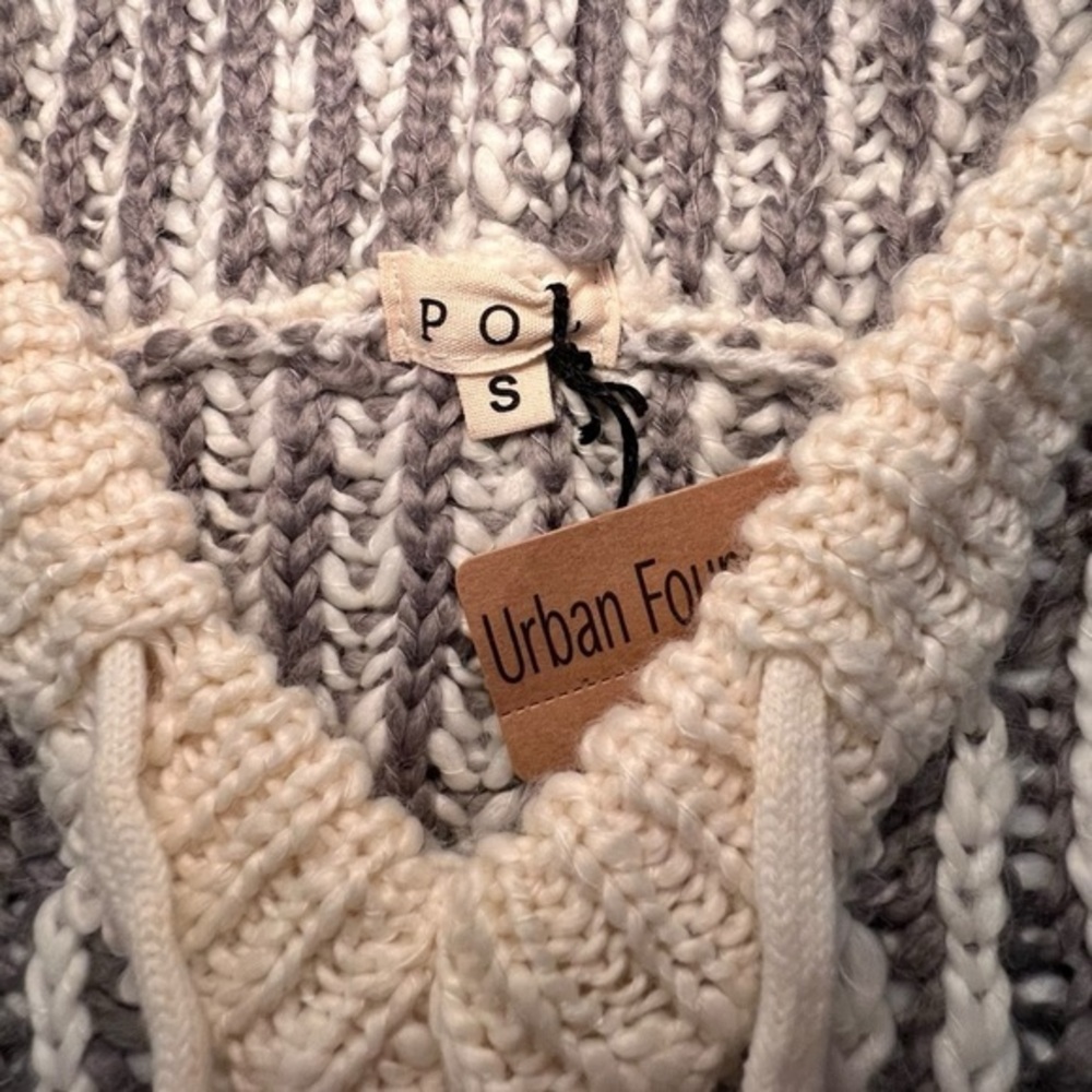 Lala Hoodie POL Thick Knit Wool Blend Sweater Drop Shoulder Small NWT Grey White - Picture 6 of 13
